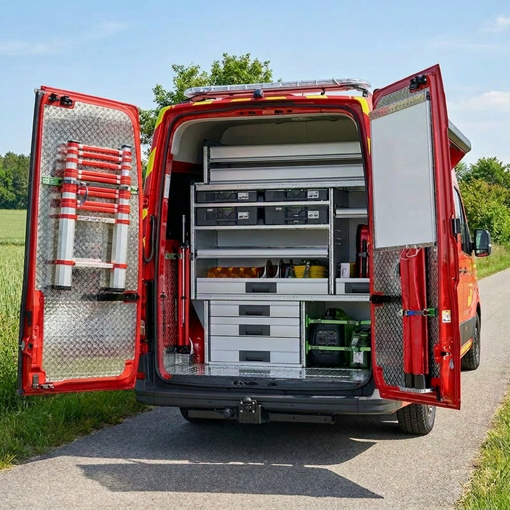 MAN TGE Feuerwehrfahrzeug mit bott vario3 Fahrzeugeinrichtung